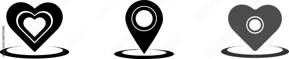 Location map pin icon. Map pin place marker. Map marker pointer icon set. GPS location symbol collection. Flat style. Vector illustration. Heart map marker Location map pin icon. Map pin place marker. Map marker pointer icon set. GPS location symbol collection. Flat style. Vector illustration. Heart map marker
