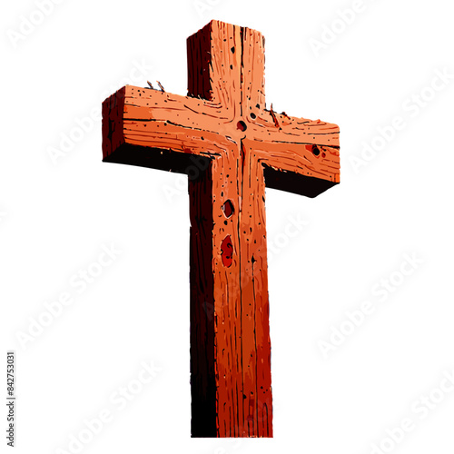 A wooden cross, a symbol of Christianity, the Christian faith, crucifixion of Jesus Christ the Messiah, the sacrifice and atonement. Vector art, illustration, isolated on transparent background.