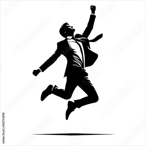 Vector illustration of men's silhouettes in a jump. Excited businessman.