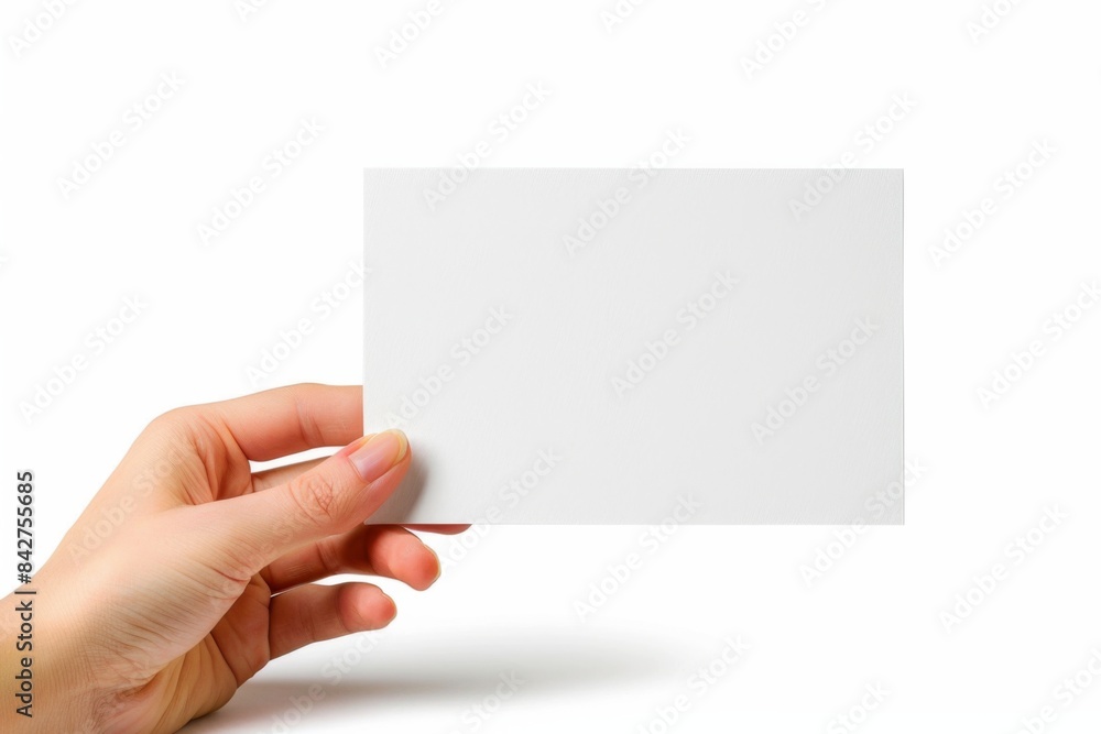 Blank paper mockup on hand created with generative AI Blank paper mockup on hand created with generative AI