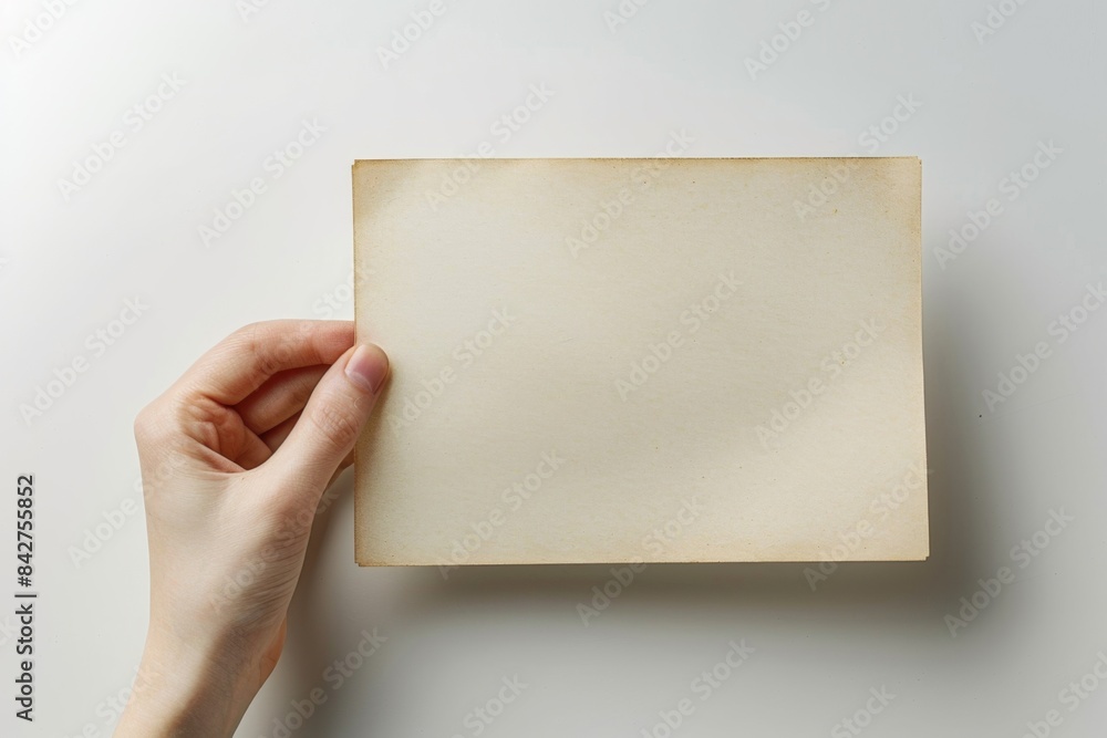 Blank paper mockup on hand created with generative AI Blank paper mockup on hand created with generative AI