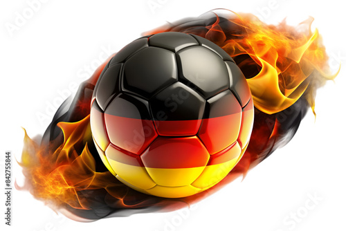 Soccer Ball with German Colors Surrounded by Fire - Isolated on Transparent Background - Fiery Soccer Ball - Vector Illustration