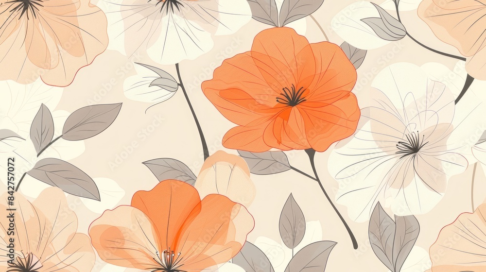 A seamless floral pattern with minimalistic elements showcasing simple yet elegant flowers in muted colors The design features thin lines and gentle curves that add a touch of sophistication while A seamless floral pattern with minimalistic elements showcasing simple yet elegant flowers in muted colors The design features thin lines and gentle curves that add a touch of sophistication while
