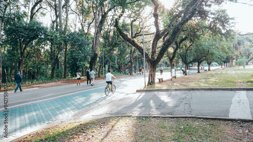 Cycling areas in the Ibirapuera Park, São Paulo, Brazil. Perfect weather for exercising