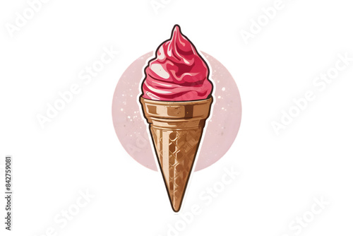 Pink Cone Ice Cream with a Retro Photocopy and Grain Effect - Isolated on Transparent Background - Grunge Ice Cream Cone - Vector Illustration