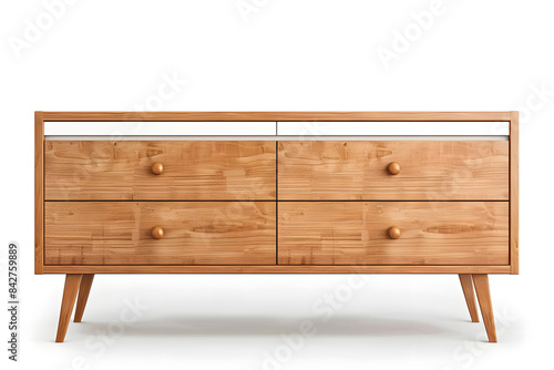 Wooden sideboard with drawers isolated on white background