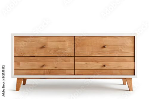 Wooden sideboard with drawers isolated on white background