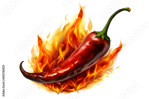 Hot Pepper Surrounded by Fire - Isolated on Transparent Background - Spicy Food Concept - Hot Pepper - Vector Illustration