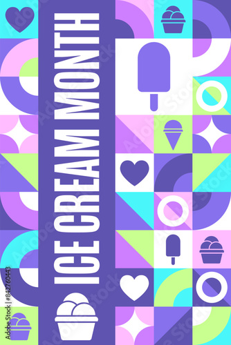 July is National Ice Cream Month. Holiday concept. Template for background, banner, card, poster with text inscription. Vector EPS10 illustration.