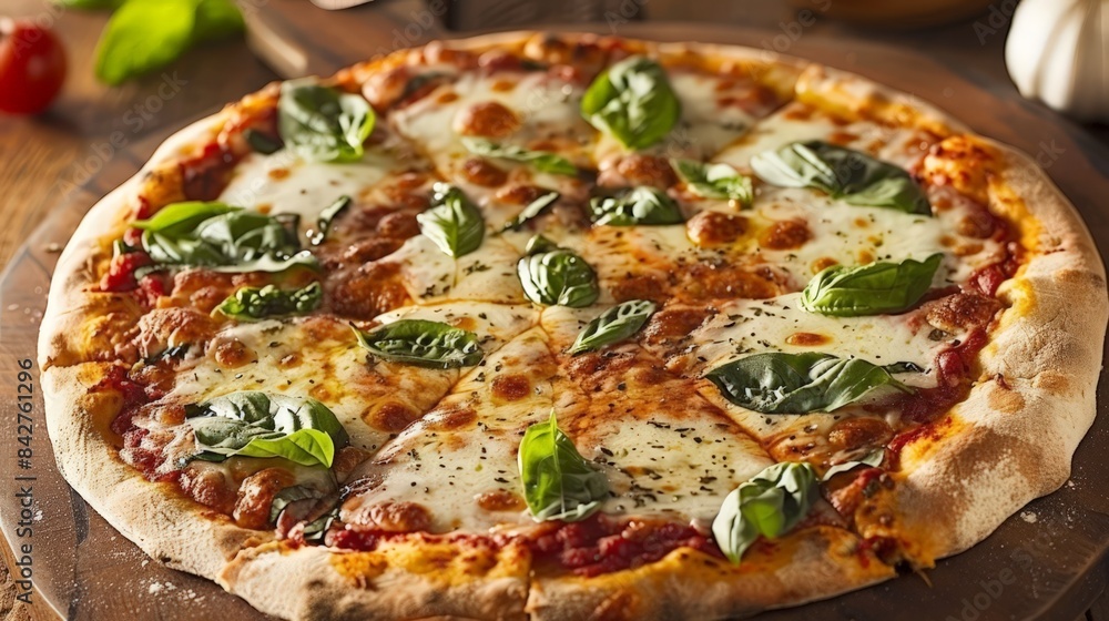 A classic Margherita pizza, with its simple ingredients, showcases the beauty of Italian cuisine. A classic Margherita pizza, with its simple ingredients, showcases the beauty of Italian cuisine.