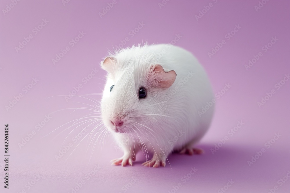 A studio photo of a cute guinea pig against a background of pastel shades, taken with soft lighting. The guinea pig stands off-centre. A studio photo of a cute guinea pig against a background of pastel shades, taken with soft lighting. The guinea pig stands off-centre.