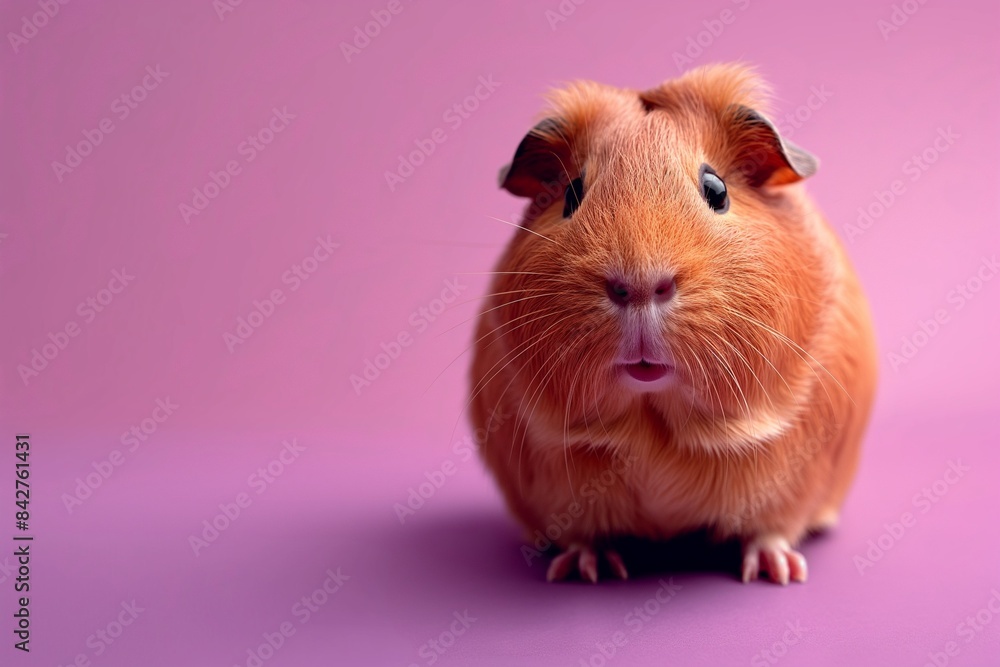 A studio photo of a cute guinea pig against a background of pastel shades, taken with soft lighting. The guinea pig stands off-centre. A studio photo of a cute guinea pig against a background of pastel shades, taken with soft lighting. The guinea pig stands off-centre.