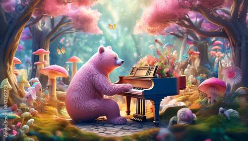 グラフィック素材～森の音楽会～クマさんのピアノ演奏 photo