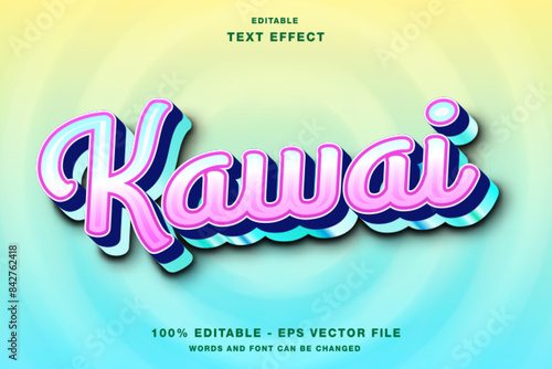 Cute Kawai 3d Editable Text Effect Template Style Premium Vector