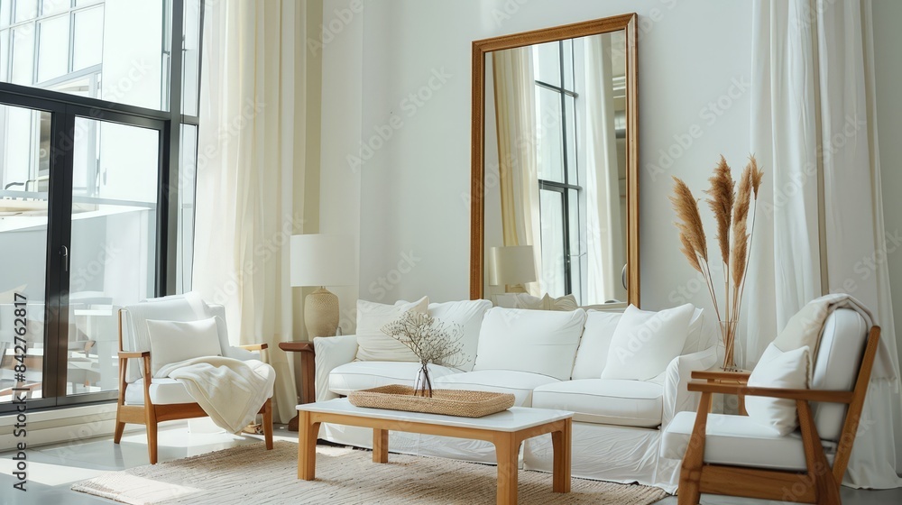 A well-placed mirror in the living room can make the space feel larger and more open. A well-placed mirror in the living room can make the space feel larger and more open.