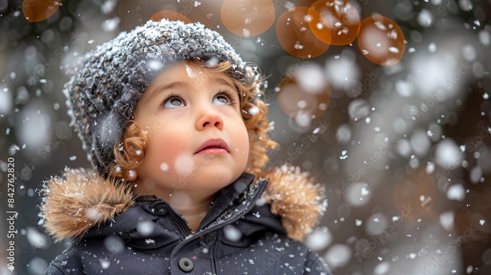 A young Mongolian boy wearing a furry coat in the snow. Bright colors. A young Mongolian boy wearing a furry coat in the snow. Bright colors.