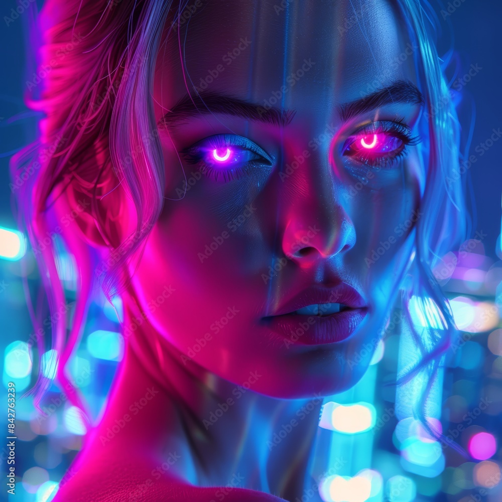 portrait with vibrant neon elements, close up, cyber theme, surreal, blend mode, futuristic skyline backdrop portrait with vibrant neon elements, close up, cyber theme, surreal, blend mode, futuristic skyline backdrop