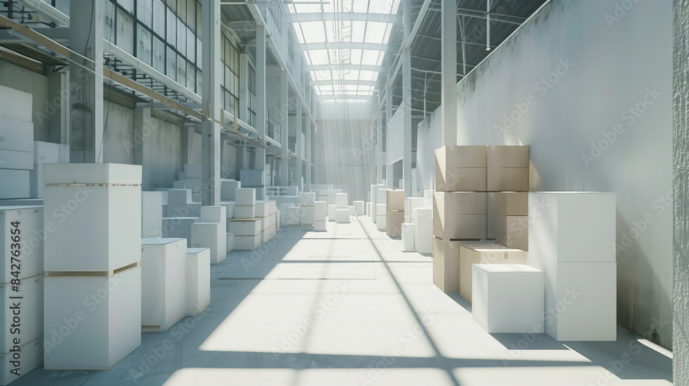 Obraz premium Big warehouse filled with goods. Background image. Created with Generative AI technology.