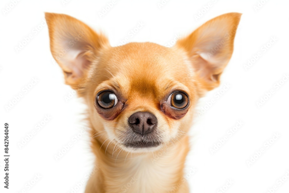 Chihuahua with Big, Expressive Eyes: A Chihuahua with big, expressive eyes, conveying a mixture of curiosity, innocence, and playfulness. photo on white isolated background