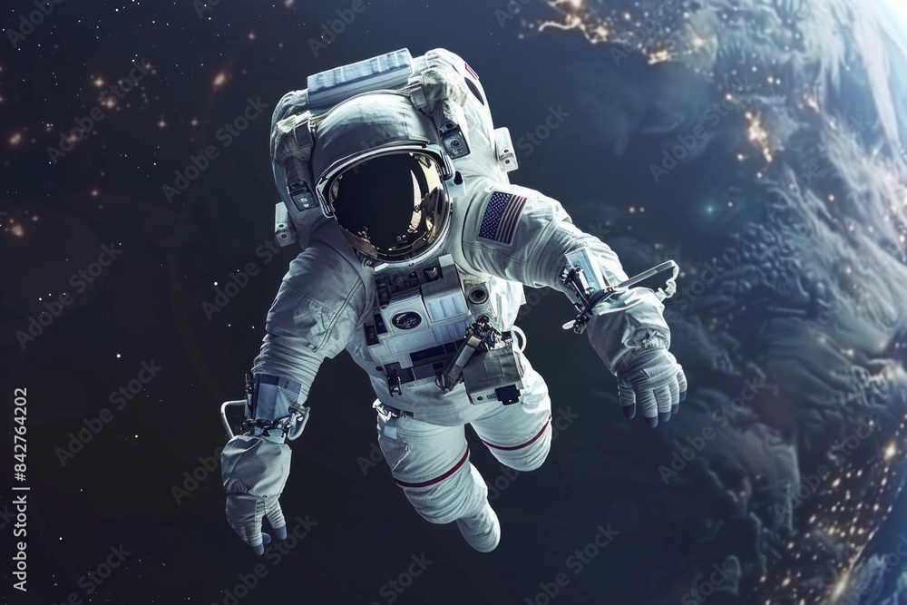 As he floated in the tranquility of space, the astronaut's gaze was drawn to Earth, its vibrant colors contrasting sharply with the dark void of the cosmos As he floated in the tranquility of space, the astronaut's gaze was drawn to Earth, its vibrant colors contrasting sharply with the dark void of the cosmos