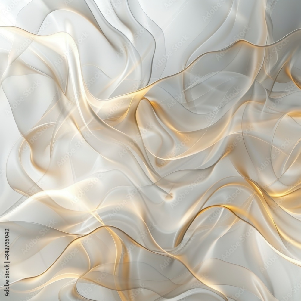 Obraz premium This AI generated image showcases delicate, translucent waves interwoven with subtle golden light, creating a serene and elegant visual effect.
