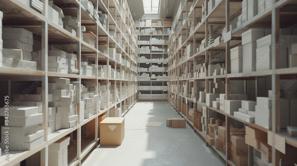 Obraz premium Big warehouse filled with goods. Background image. Created with Generative AI technology.