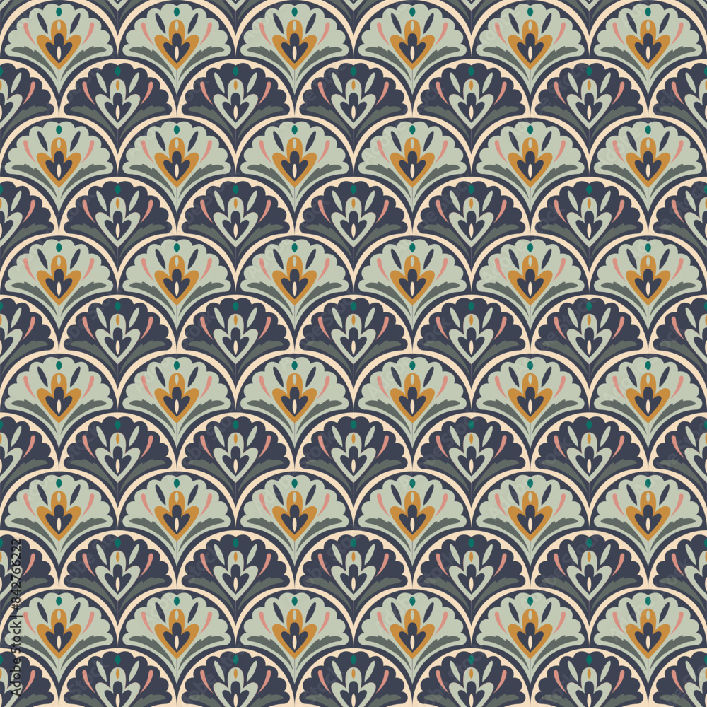 Seamless pattern in art deco style. Pastel colors. For bed linen, fabric, wallpaper, packaging Seamless pattern in art deco style. Pastel colors. For bed linen, fabric, wallpaper, packaging