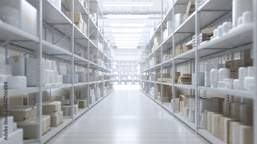 Big warehouse filled with goods. Background image. Created with Generative AI technology. Big warehouse filled with goods. Background image. Created with Generative AI technology.
