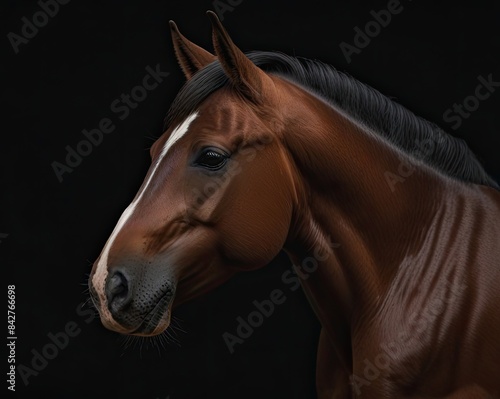 Beautiful bay horse portrait on black background © eartist85