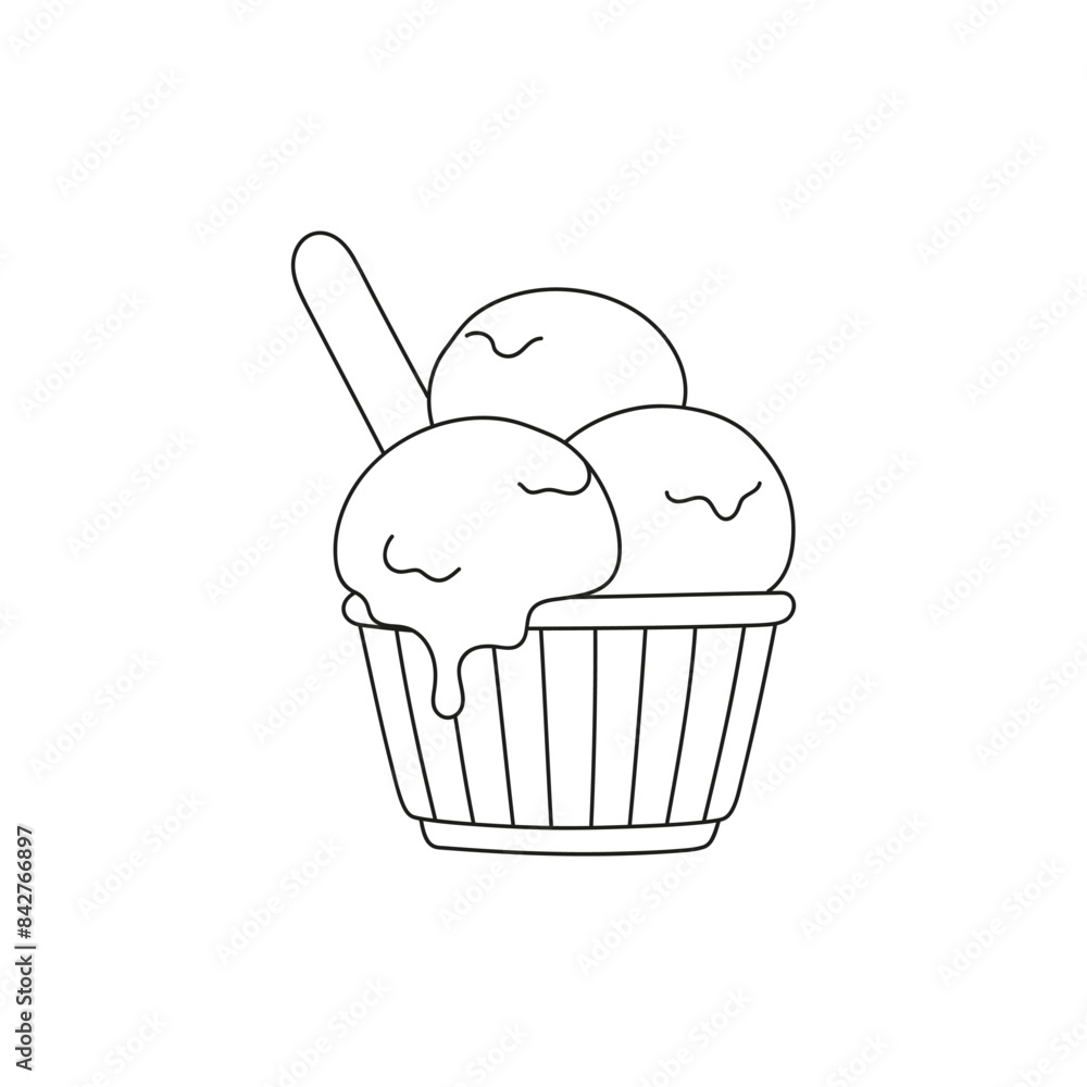 Ice cream in a paper cup. Icon. Simple black and white vector image ...