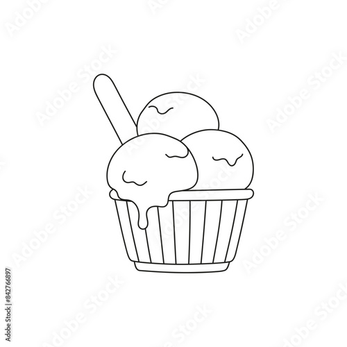Ice cream in a paper cup. Icon. Simple black and white vector image.
