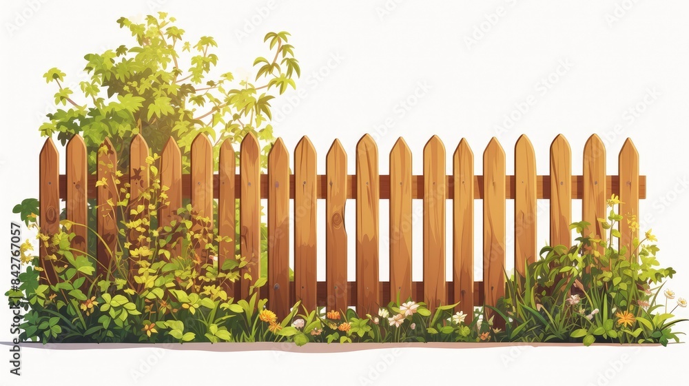 Obraz premium A cartoon rendering of a sleek wooden fence standing alone against a white backdrop
