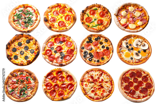 PNG image, Assorted Pizza Collection isolated on Transparent background.