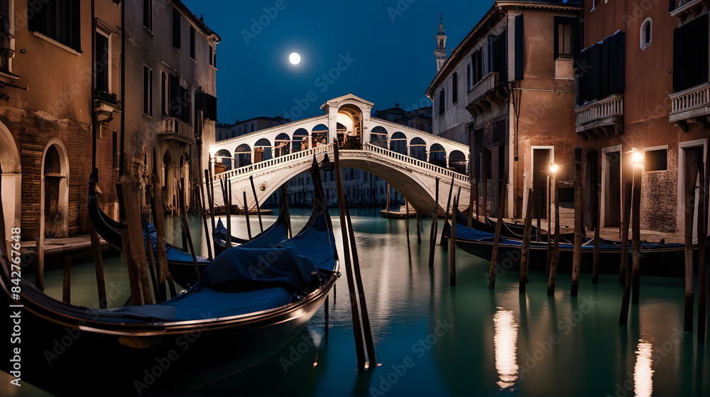 Moonlit Gondola on Tranquil Venetian Lagoon Moonlit Gondola on Tranquil Venetian Lagoon