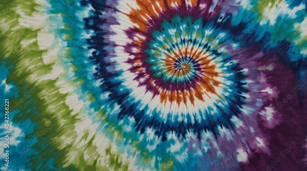 A colorful tie-dye spiral with vivid shades of blue, purple, green, and white, creating a mesmerizing pattern A colorful tie-dye spiral with vivid shades of blue, purple, green, and white, creating a mesmerizing pattern