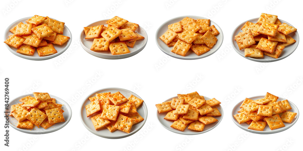 Set of Cheese Flavored Crackers On The Plate isolated on transparent png background. Generative ai Set of Cheese Flavored Crackers On The Plate isolated on transparent png background. Generative ai