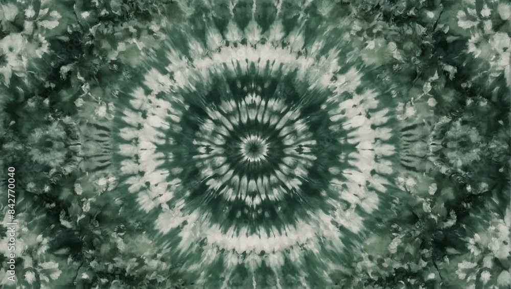The image depicts a tie-dye texture with a floral-inspired pattern in shades of green and white The image depicts a tie-dye texture with a floral-inspired pattern in shades of green and white