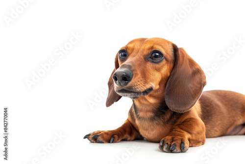 Dachshund with Long Ears and a Curious Sniff  A Dachshund with long ears and a curious sniff  displaying its keen sense of smell and adorable features. photo on white isolated background
