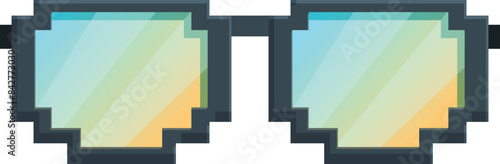 Pair of pixelated sunglasses is depicted in an 8 bit style, capturing the essence of retro gaming aesthetics