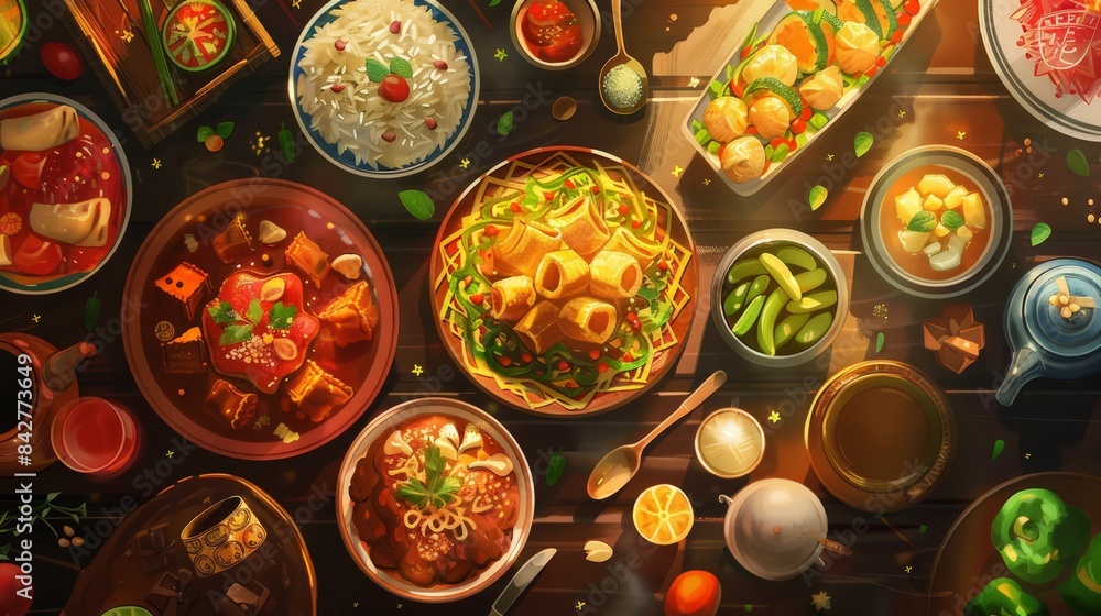 Design a Ramadan recipe book cover featuring traditional dishes, colorful ingredients, and festive decorations. Design a Ramadan recipe book cover featuring traditional dishes, colorful ingredients, and festive decorations.