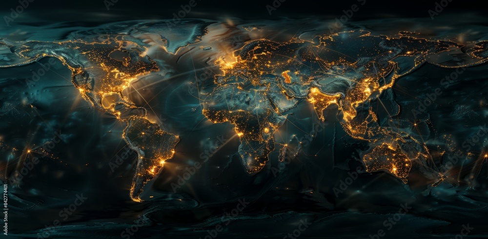 A global map with orange and blue glowing lines connecting cities across the world, representing connectivity and technology. A global map with orange and blue glowing lines connecting cities across the world, representing connectivity and technology.