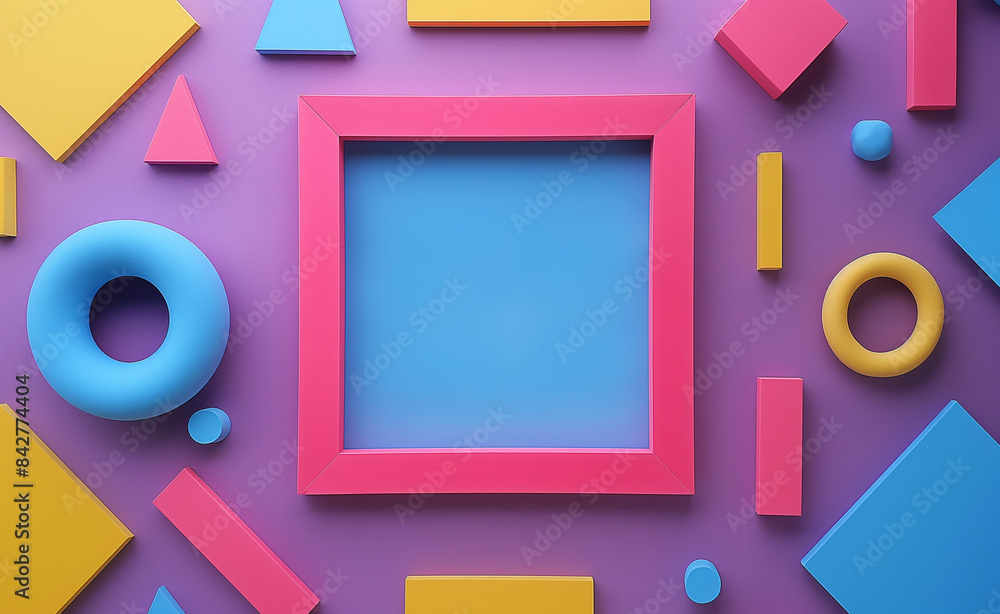 Geometric shapes and frames arranged on a pastel-colored background. Geometric shapes and frames arranged on a pastel-colored background.