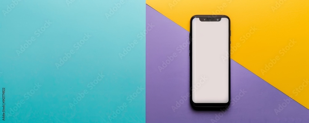 Smartphone with blank white screen on colorful geometric background Smartphone with blank white screen on colorful geometric background