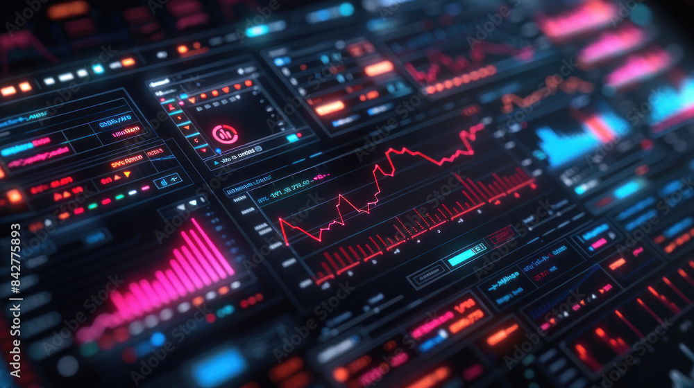 Futuristic digital graphs on screen interface Futuristic digital graphs on screen interface