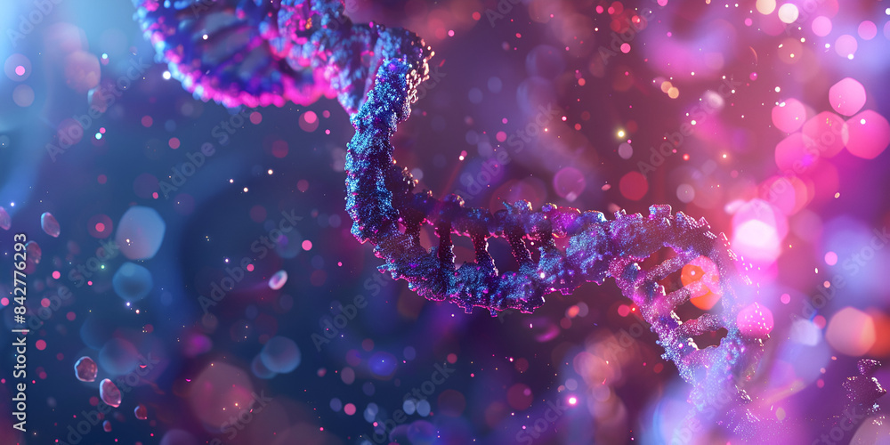 Pink Double Helix Pattern A glowing pink double helix representing DNA on a dark blue background ...