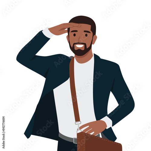 Young businessman looking far off into the distance. Flat vector illustration isolated on white background