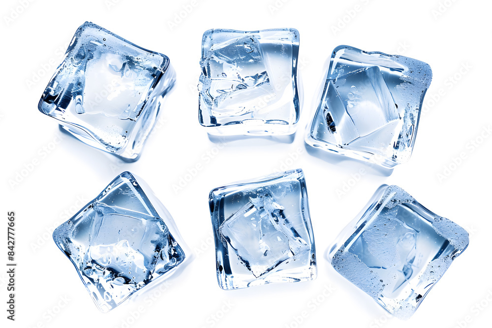 Obraz premium Ice cubes collection top view isolated on white background