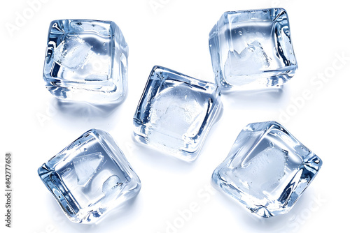 Ice cubes collection top view isolated on white background