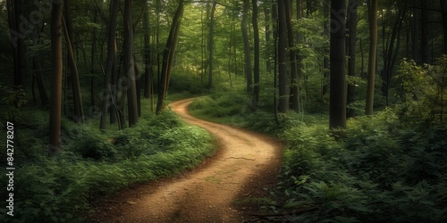 Photography of a winding path through a lush forest leading to an unknown destination