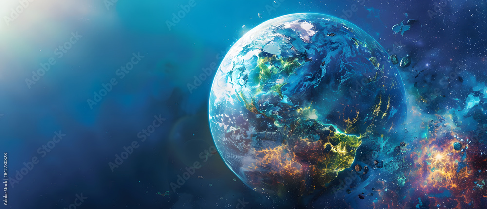 Planet Earth from space with a bright light behind. Planet Earth from space with a bright light behind.